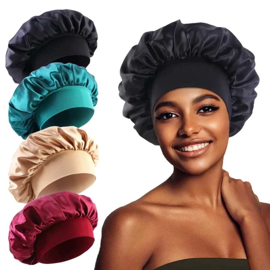 Wide-Brim Satin Sleep Bonnet